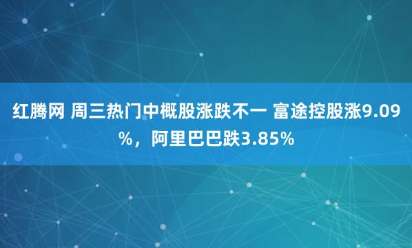 红腾网 周三热门中概股涨跌不一 富途控股涨9.09%，阿里巴巴跌3.85%